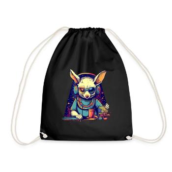 Cool bunny as DJ with broken sunglasses - Drawstring Bag - black - Front