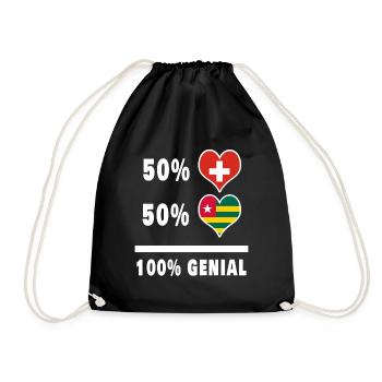 Togo und Schweiz 100% Genial Flagge - Turnbeutel - Schwarz - Vorne