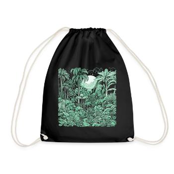 Jungle Motiv Hellgrün - Turnbeutel - Schwarz - Vorne