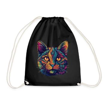 Visage de chat psychédélique aux motifs colorés - Sac de sport léger - noir - Devant