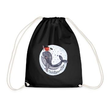 Surfer - funny illustration whale with cancer - Drawstring Bag - black - Front