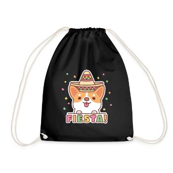 Cute Corgi Enjoying Cino De Mayo Fiesta - Drawstring Bag - black - Front