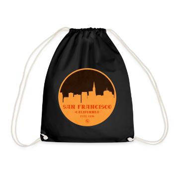 San Francisco Skyline Graphic in Orange - Drawstring Bag - black - Front