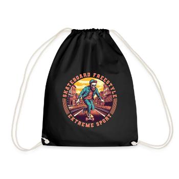 Cool Skull Skeleton Skateboard Skater - Drawstring Bag - black - Front