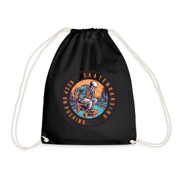 Skull Skeleton Skateboard Skater - Drawstring Bag - black - Front