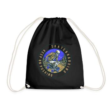Skull Skeleton Skateboard Skater Gift - Drawstring Bag - black - Front