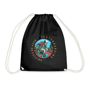 Skull Skeleton Skateboard Skater - Drawstring Bag - black - Front