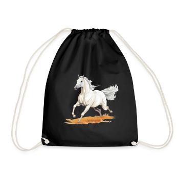 Cheval blanc style peinture réaliste dans un pré - Sac de sport léger - noir - Devant