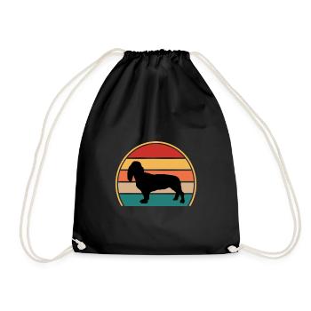 Basset Artesien Normand Dog Silhouette Retro Sun - Drawstring Bag - black - Front
