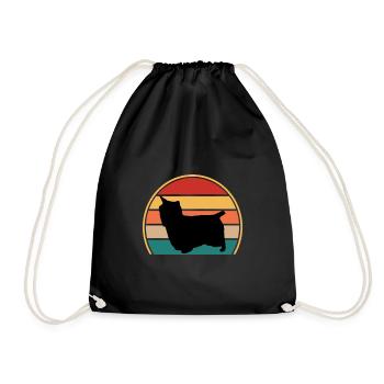 Australian Silky Terrier Dog Silhouette Retro Sun - Drawstring Bag - black - Front