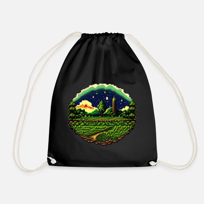 Pixelated field - Drawstring Bag - black