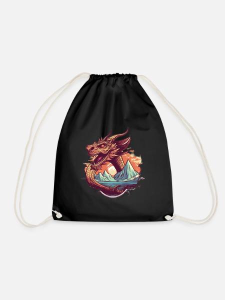 Legendary dragon dream with mountain panorama - Drawstring Bag - black
