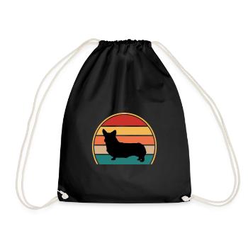 Corgi Dog Silhouette Vintage Sunset for Dog Lovers - Drawstring Bag - black - Front