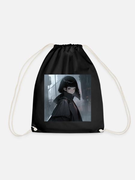 Neon Nocturne: Von Blade Runner inspiriertes Anime-Mädchen - Turnbeutel - Schwarz