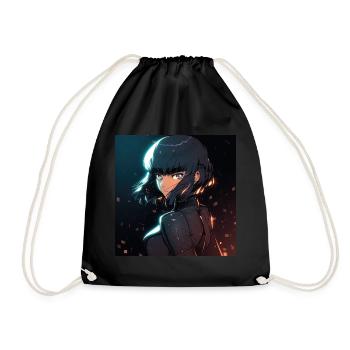 Cybernetic Enigma: Mysterious Anime-Style Woman - Drawstring Bag - black - Front