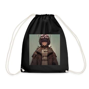 Retro Future Vision: Enigmatic Anime Woman in - Drawstring Bag - black - Front