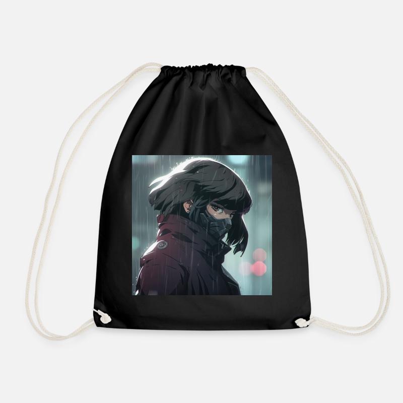 Kybernetische Rätsel: Schönes Anime-Mädchen mit einem - Turnbeutel - Schwarz