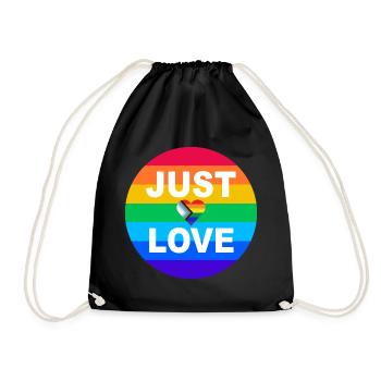 Just Love LGBTQ Regenbogen CSD Gay Pride Herz - Turnbeutel - Schwarz - Vorne