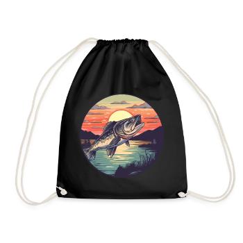 fishing pike-perch at sunset - Drawstring Bag - black - Front