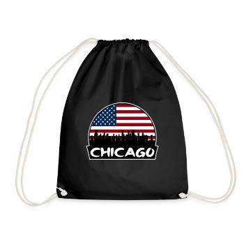 Chicago Illinois Usa Flag Skyline Silhouette Trave - Drawstring Bag - black - Front