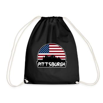 Pittsburgh Pennsylvania Usa Flag Skyline Silhouett - Drawstring Bag - black - Front