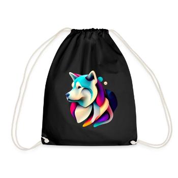 Abstrakter Husky in lebendiger und farbenfroher Kunst - Turnbeutel - Schwarz - Vorne