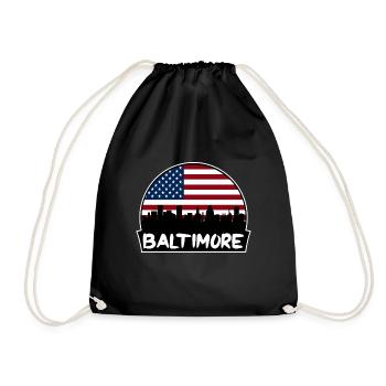 Baltimore Maryland USA Flagge Skyline Silhouette Tra - Turnbeutel - Schwarz - Vorne