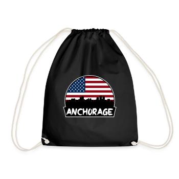 Anchorage Alaska USA Flagge Skyline Silhouette Trave - Turnbeutel - Schwarz - Vorne