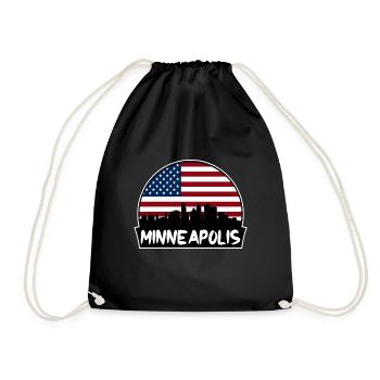Minneapolis Minnesota Usa Flag Skyline Silhouette - Drawstring Bag - black - Front