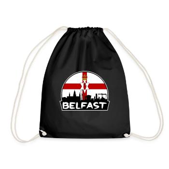Belfast Northern Ireland Flag Skyline Silhouette T - Drawstring Bag - black - Front