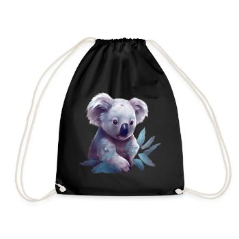 Cute koala with eucalyptus leaf - Drawstring Bag - black - Front