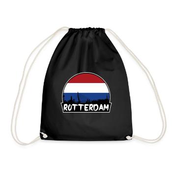 Rotterdam Niederlande Flagge Skyline Silhouette Trav - Turnbeutel - Schwarz - Vorne