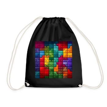 Colorful Rainbow Jigsaw Puzzle Pattern - Drawstring Bag - black - Front
