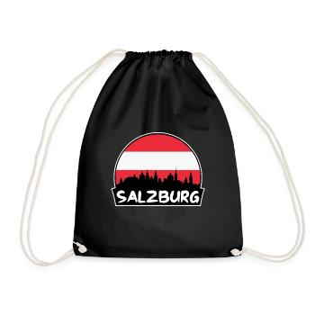 Salzburg Austria Flag Skyline Silhouette Travel - Drawstring Bag - black - Front