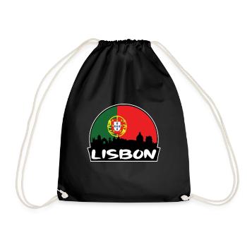 Lisbon Portugal Flag Skyline Silhouette Travel - Drawstring Bag - black - Front