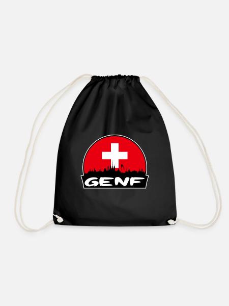Genf Schweiz Flagge Skyline Silhouette Reisen - Turnbeutel - Schwarz