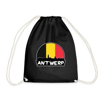 Antwerp Belgium Flag Skyline Silhouette Travel - Drawstring Bag - black - Front