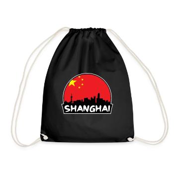 Shanghai China Flagge Skyline Silhouette Reisen - Turnbeutel - Schwarz - Vorne