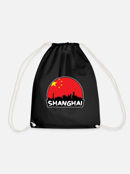 Shanghai China Flagge Skyline Silhouette Reisen - Turnbeutel - Schwarz