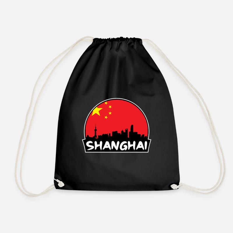 Shanghai China Flagge Skyline Silhouette Reisen - Turnbeutel - Schwarz