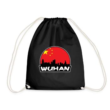 Wuhan China Flagge Skyline Silhouette Reisen - Turnbeutel - Schwarz - Vorne