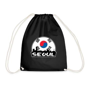 Seoul South Korea Flag Skyline Silhouette Travel - Drawstring Bag - black - Front