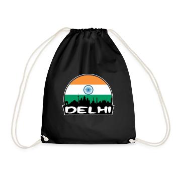 Delhi India Flag Skyline Silhouette Travel - Drawstring Bag - black - Front