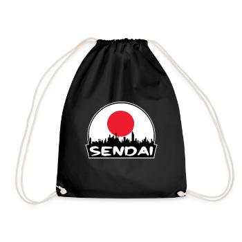 Sendai Japan Flagge Skyline Silhouette Reisen - Turnbeutel - Schwarz - Vorne