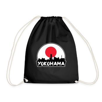 Yokohama Japan Flagge Skyline Silhouette Reisen - Turnbeutel - Schwarz - Vorne