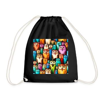 Cute Owls Pattern - Drawstring Bag - black - Front