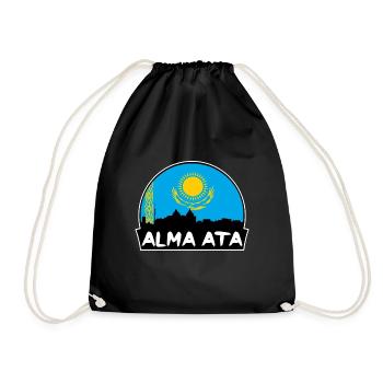 Alma Ata Kazakhstan Flag Skyline Silhouette Travel - Drawstring Bag - black - Front