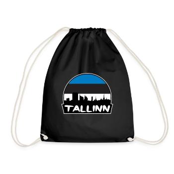 Tallinn Estonia Flag Skyline Silhouette Travel - Drawstring Bag - black - Front