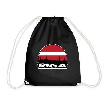 Riga Latvia Flag Skyline Silhouette Travel - Drawstring Bag - black - Front