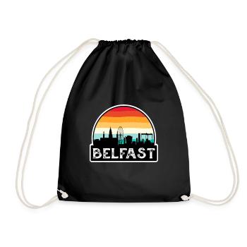 Belfast Northern Ireland Flag Skyline Travel Souve - Drawstring Bag - black - Front